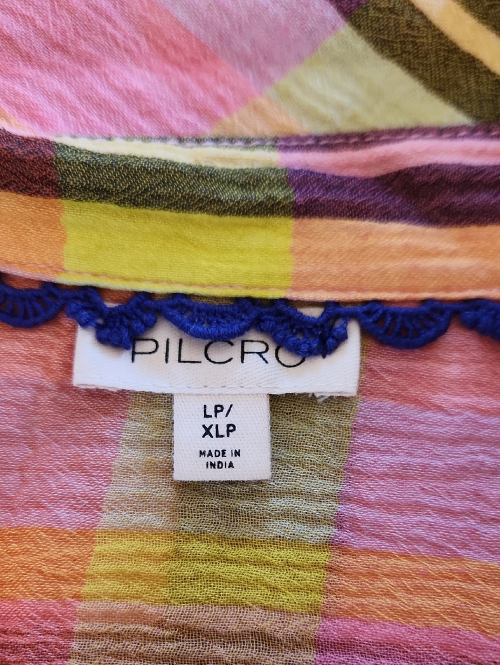 Pilcro Long-Sleeve Mixed Madras Plaid Oversized Buttondown Shirt Size XL Petite - Picture 10 of 11